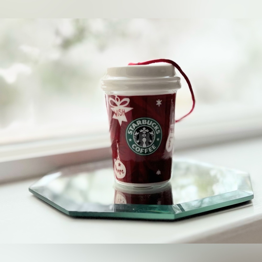Starbucks Coffee 2009 Christmas Ornament Cup Ceramic Love Peace Joy Wish Hope